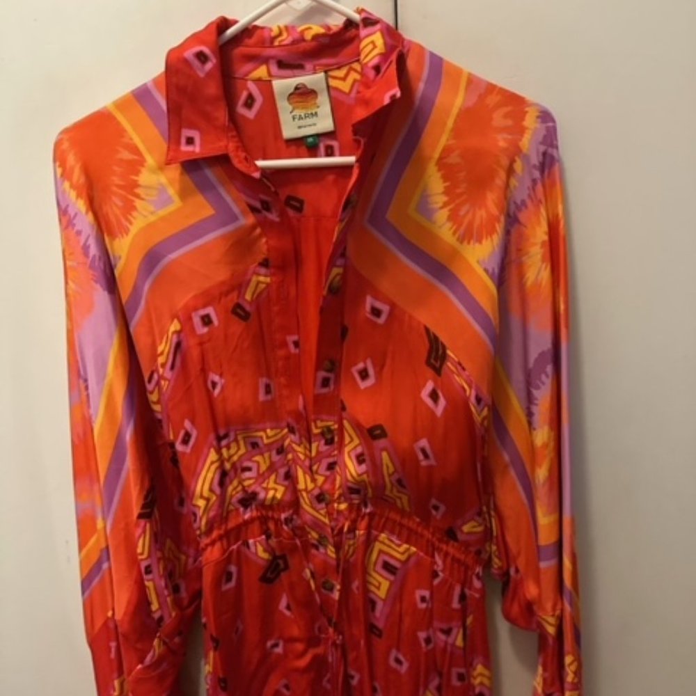 FARM Rio Red Orange Pink Patterned Long-Sleeve Romper - Picture 4 of 7